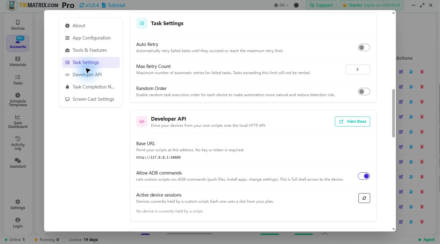 Auto Retry, Max Retry Count and Random Order in Task Settings
